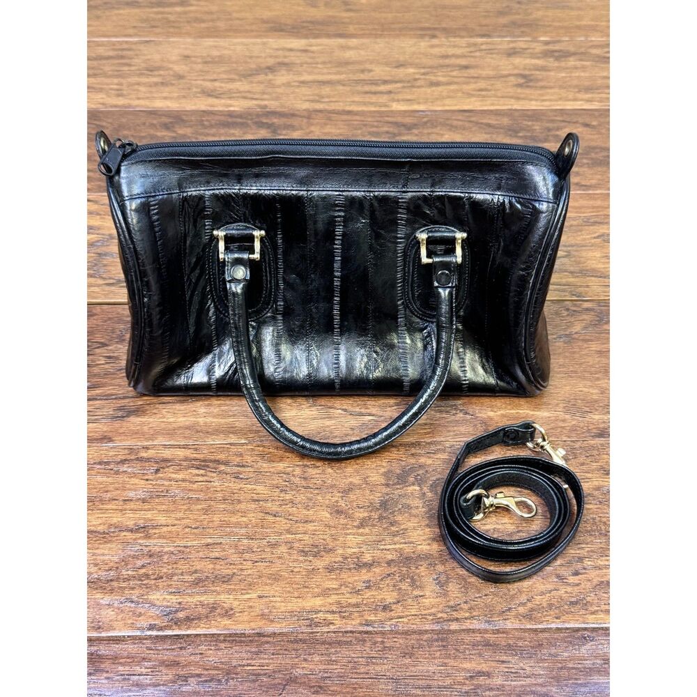 VINTAGE - Genuine Eel skin Satchel Detachable Shoulder Strap, Black